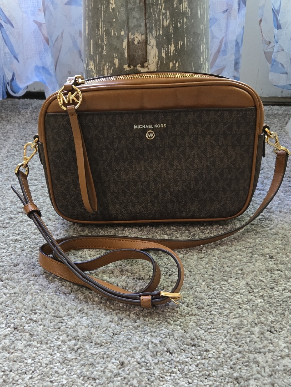 Michael Kors Brown and Tan MK Signature Crossbody